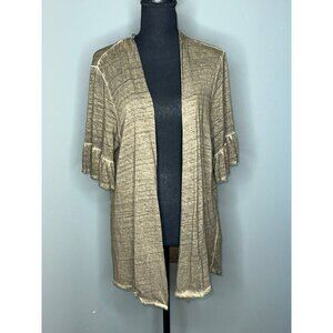 Democracy Women's Medium Cardigan Kimono Linen Blend Tunic Ruffle Half Sleeve NW
